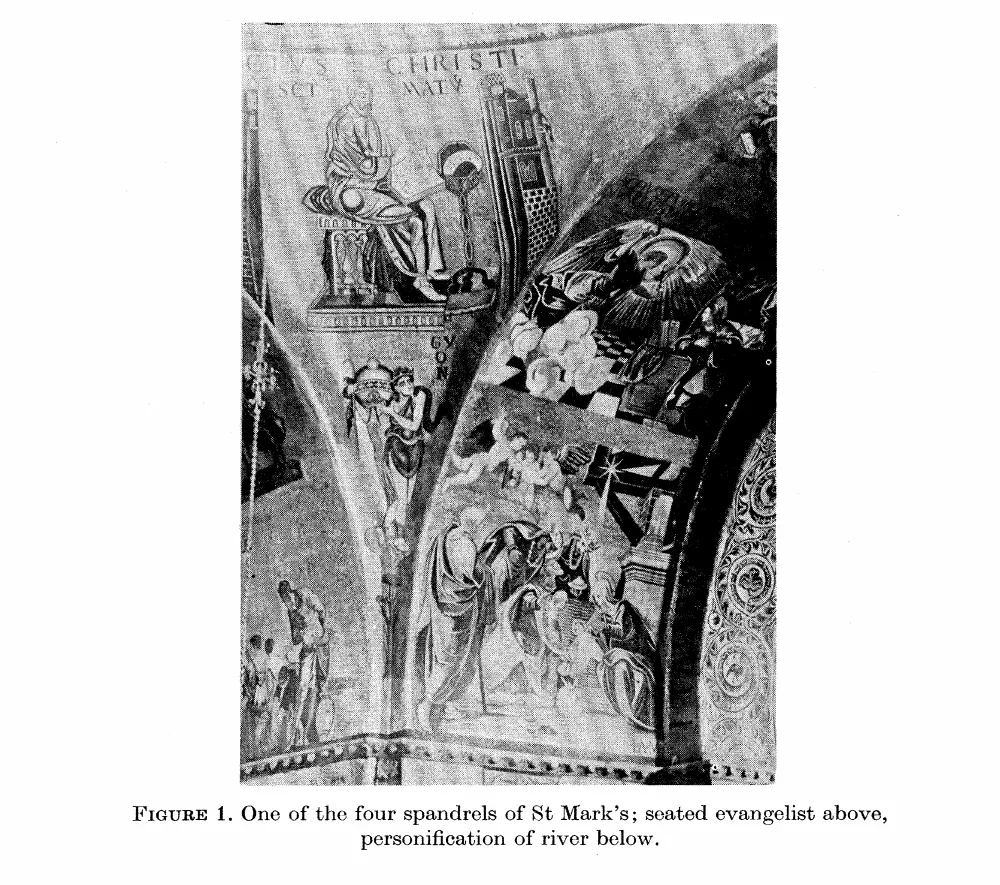 Primary-source scan of Figure 1 from Gould and Lewontin's The Spandrels of San Marco and the Panglossian Paradigm, showing one of the four spandrels of St Mark's.
